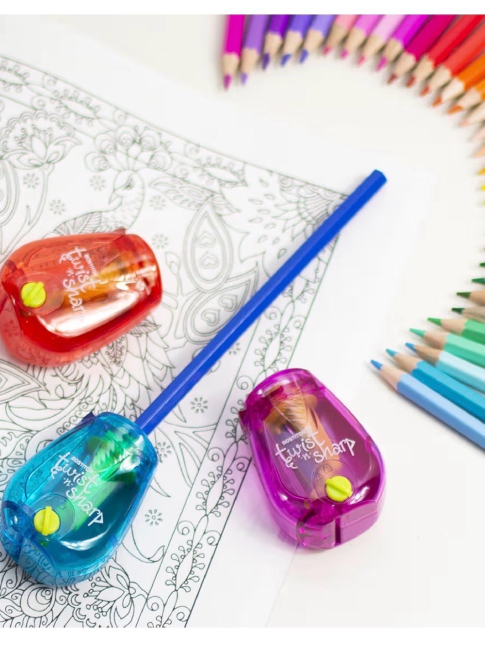 Bostitch Office Pencil Sharpener, Manual, One Assorted Color, Twist-N-Sharp, Kid